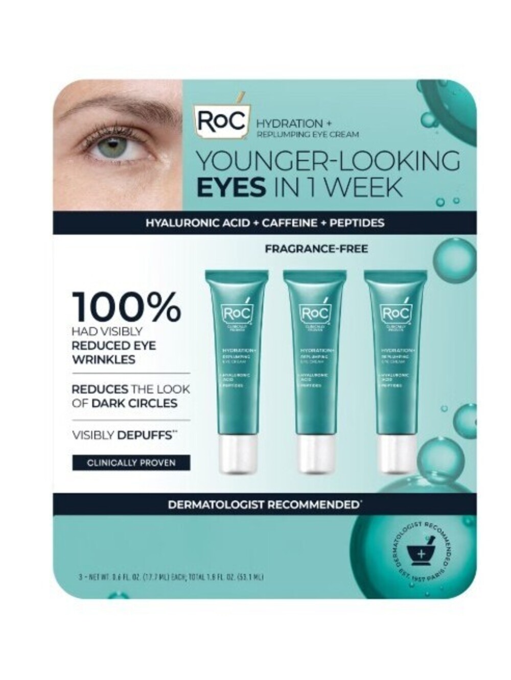RoC Hydration+ Replumping Eye Cream 0.6 oz 3-Pack Anti-Aging